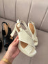 Women Peep Toe Cross Buckle Straps Block Heels